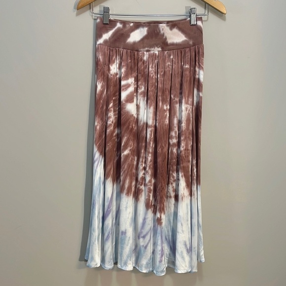 Chaser Silky Skirt Banded waist Pull-on Midi Tie-Dye Mauve Blue Purple Women's S - Picture 3 of 12